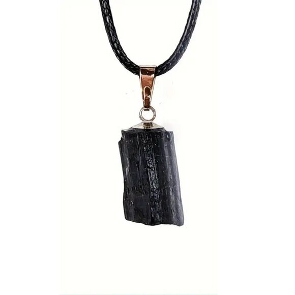 1pc Raw Black Tourmaline Stone Pendant Necklace Natural Adjustable Cord New - Picture 2 of 8